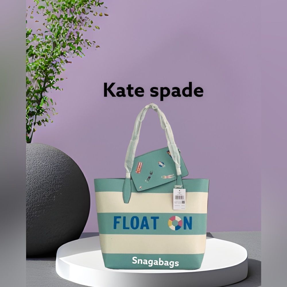 KATE SPADE NWT POOL FLOAT LARGE LEATHER OPEN TOP  TOTE BAG BEACH SUMMER - Picture 3 of 12